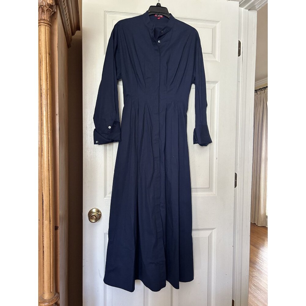 NWOT Staud navy cotton poplin long sleeve midi shirtdress size smll